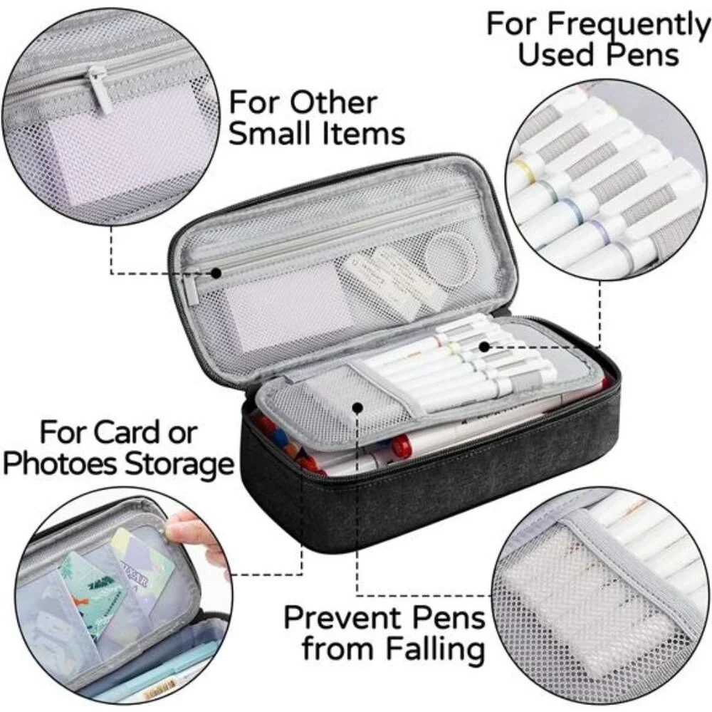 New Large Capacity School Pencil Case , Pen‎ Pouch & Stationery Organizer, Black